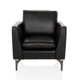 Fauteuil de salon BAVERO noir avec revêtement en similicuir et pieds en métal de hjh OFFICE – vue à 360° (vue de face 0°)