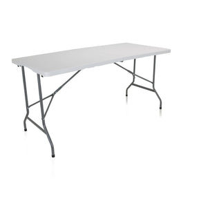Table pliante blanche EASY UP MULTI II avec plateau rectangulaire et structure en métal gris de hjh OFFICE