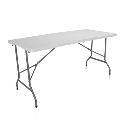 Table pliante blanche EASY UP MULTI II avec plateau rectangulaire et structure en métal gris de hjh OFFICE