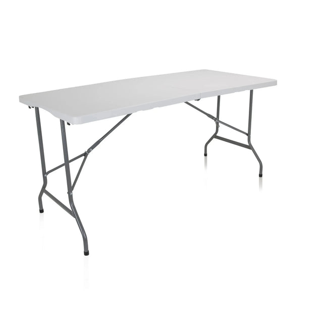 Table pliante blanche EASY UP MULTI II avec plateau rectangulaire et structure en métal gris de hjh OFFICE