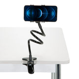 Support de téléphone portable & tablette FLEXMOBI noir avec col de cygne flexible et pince de table de hjh OFFICE – vue à 360° (vue de face 0°)