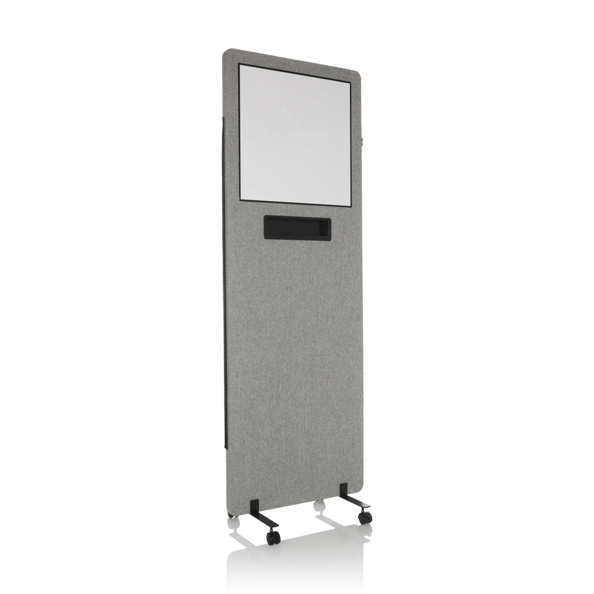 Cloison de séparation FLEXMIUT WB gris clair avec tableau blanc intégré et roulettes de hjh OFFICE – vue à 360° (vue de trois quarts avant 30°)