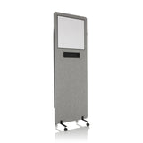 Cloison de séparation FLEXMIUT WB gris clair avec tableau blanc intégré et roulettes de hjh OFFICE – vue à 360° (vue de trois quarts avant 30°)