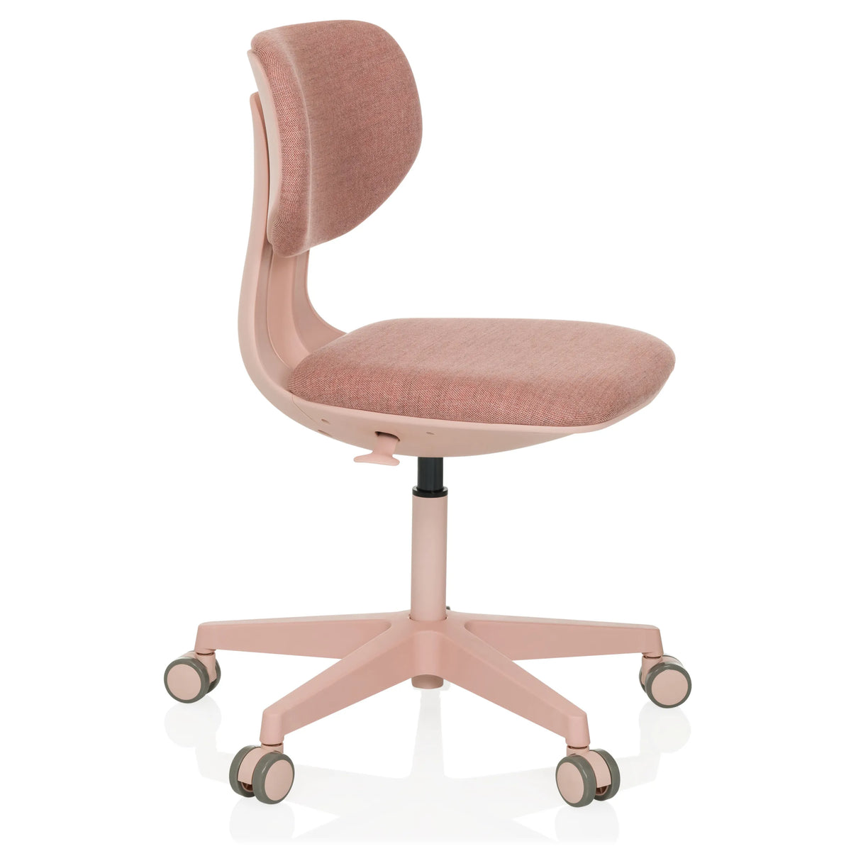 Chaise pivotante pour des enfants KID COLORE rose avec surfaces rembourrées et base à cinq roulettes de hjh OFFICE – vue à 360° (vue de trois quarts avant 60°)