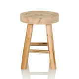 Tabouret RUSTIKO W marron en bois avec assise ronde et traverses de hjh LIVING – vue à 360° (vue de face 0°)