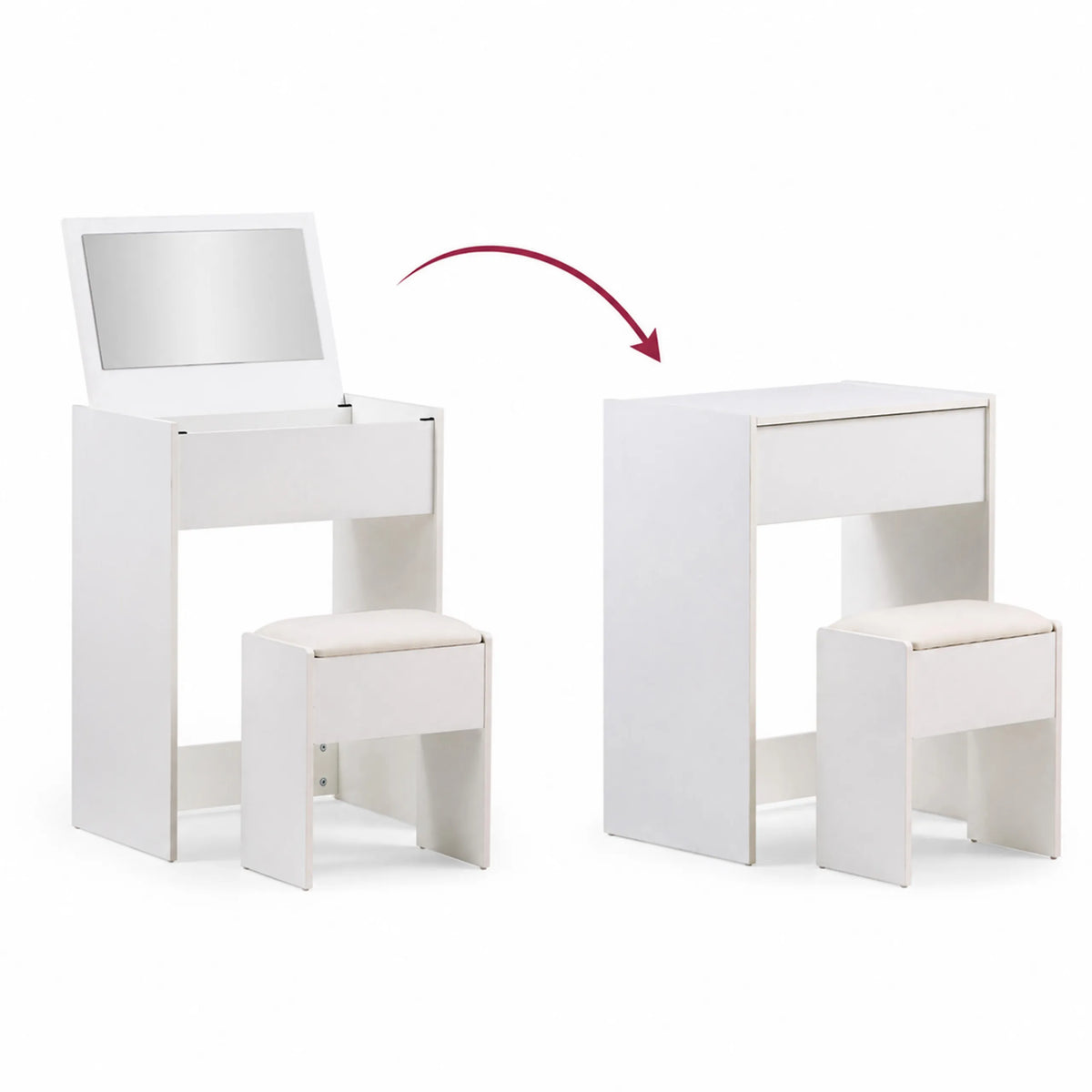 Ouverture et fermeture du Miroir de Maquillage pliable Glamdesk en blanc avec tabouret assorti de hjh LIVING