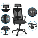 Siège de bureau de qualité professionnelle KODIAK noir avec appui-tête réglable, support lombaire et roulettes de hjh OFFICE