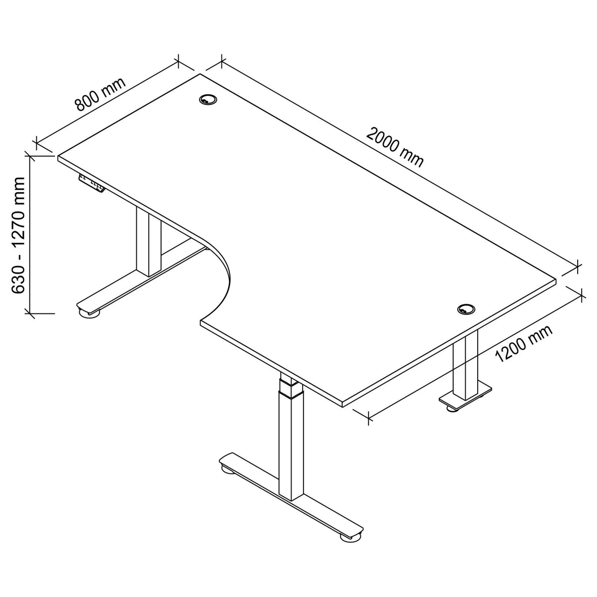 Dessin technique du bureau XDSM 82 G de 2000 x 1200 mm de hjh OFFICE PRO