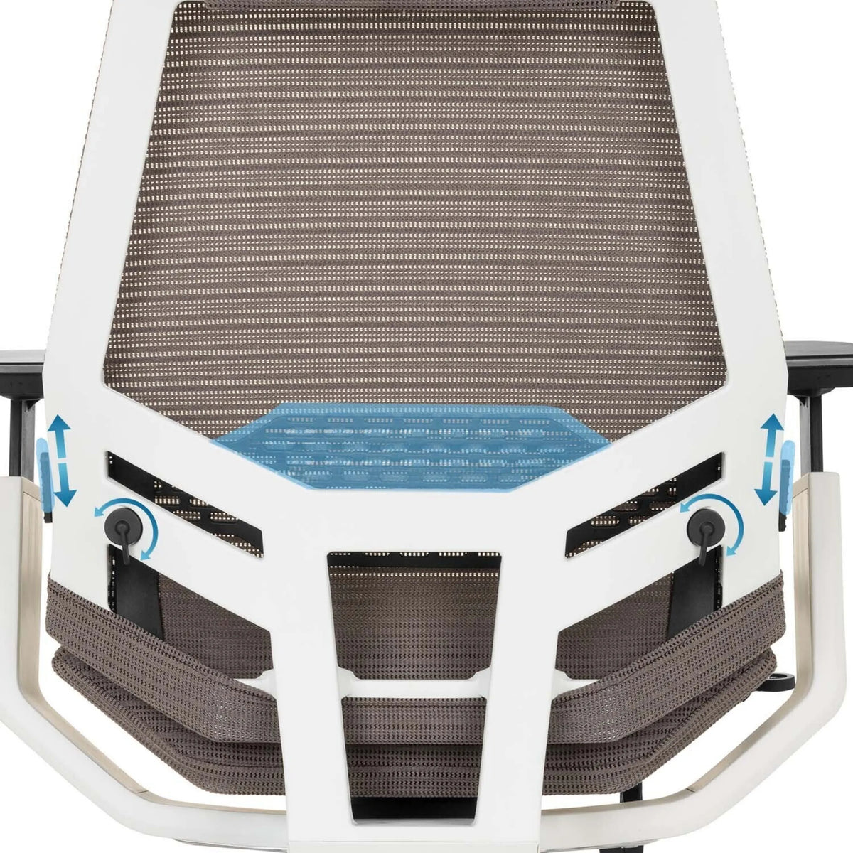 Rückseite der Rückenlehne des Profi-Bürostuhls GENIDIA SMART WHITE mit Verstellmechanismen von hjh OFFICE