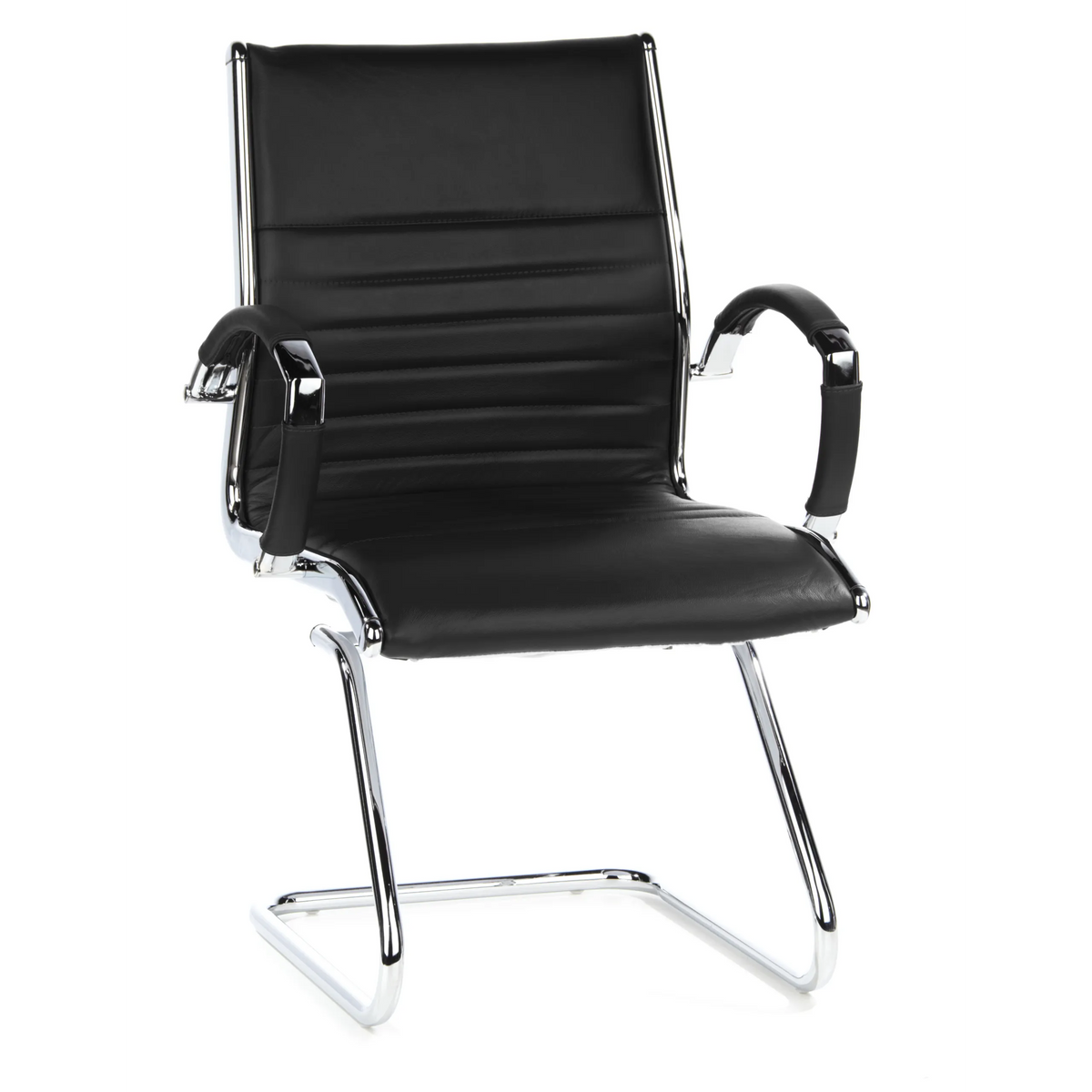 Chaises cantilever PARMA V noires avec traverses et accoudoirs de hjh OFFICE – vue à 360° (vue de face 20°)
