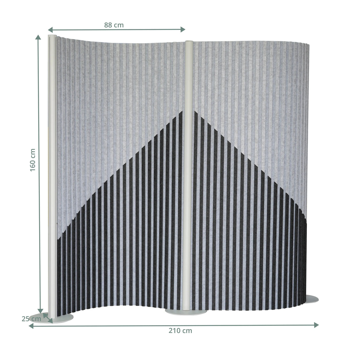 Dessin dimensionnel de la Cloison de séparation Flexmiut Wave de 210 × 160 cm de hjh OFFICE