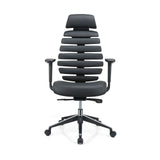 Siège de bureau de qualité professionnelle ERGO LINE II PRO noir en cuir, dossier segmenté et piètement de hjh OFFICE – vue à 360° (vue de face 0°)