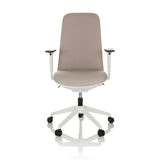 Siège de bureau de qualité professionnelle NESTORA beige avec accoudoirs et piètement blanc à cinq roulettes de hjh OFFICE – vue à 360° (vue de face 0°)