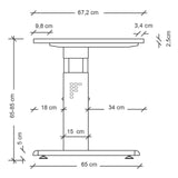 Dessin coté du bureau réglable en hauteur MEGA 612 W d'une largeur de 67,2 cm de hjh OFFICE PRO