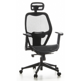 Siège de bureau de qualité professionnelle AIR-PORT noir, dossier maille, appui-tête et base à 5 roulettes de hjh OFFICE – vue à 360° (vue de face 20°)