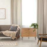Buffet LINNO S en chêne avec façades rainurées et pieds en métal noir de hjh LIVING