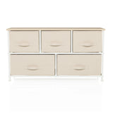 Commode beige FOLDAR avec cinq tiroirs en tissu et structure blanche de hjh LIVING – vue à 360° (vue de face 0°)