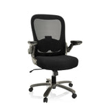 Siège pivotant XXL INSTRUCTOR T I noir avec dossier en maille, accoudoirs et base à cinq roulettes de hjh OFFICE – vue à 360° (vue de face 20°)