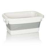 Conteneur pliable CLEAN SILW blanc et gris avec poignées intégrées de hjh OFFICE – vue à 360° (vue de profil 90°)