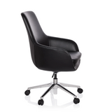 Siège de direction BARENO noir en cuir avec piètement à cinq roulettes de hjh OFFICE – vue à 360° (vue de profil 80°)