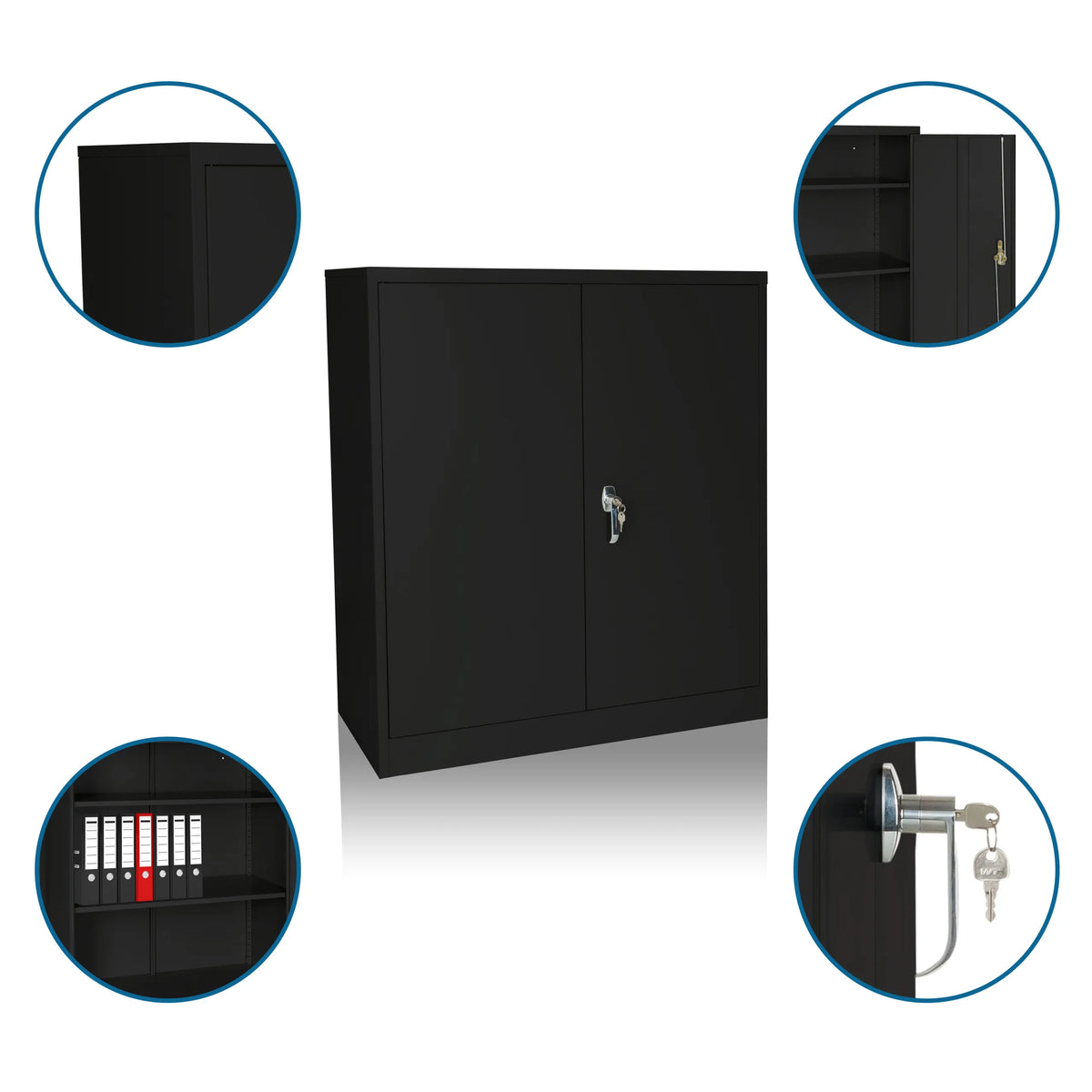 Armoire de classement noire COLOR AS 105 avec deux portes, serrure et compartiments internes de hjh OFFICE