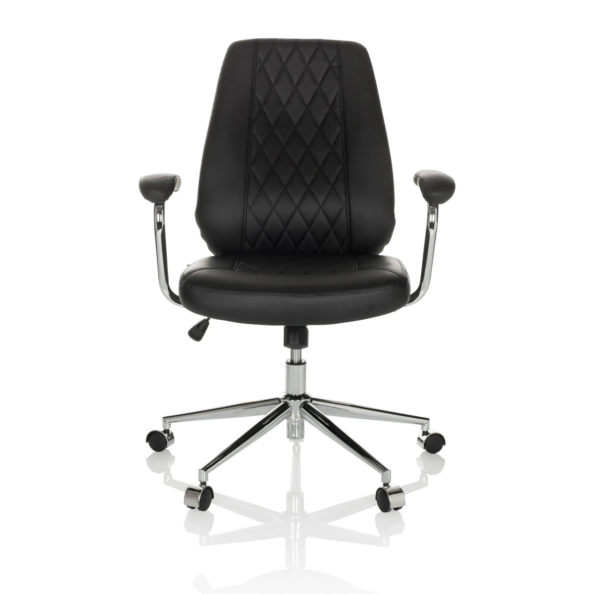 Siège de direction pour bureau à domicile THEO I noir avec dossier capitonné et base à cinq roulettes de hjh OFFICE – vue à 360° (vue de face 0°)