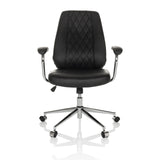 Siège de direction pour bureau à domicile THEO I noir avec dossier capitonné et base à cinq roulettes de hjh OFFICE – vue à 360° (vue de face 0°)