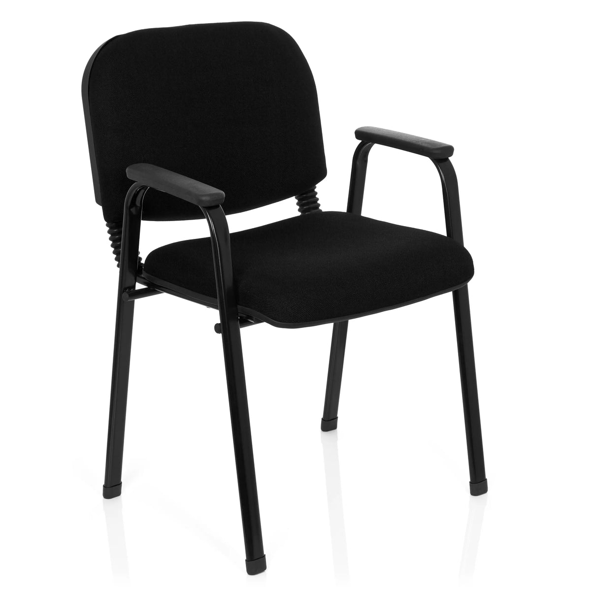 Chaise à quatre pieds XT 650 noire avec accoudoirs et assise rembourrée de hjh OFFICE – vue à 360° (vue de trois quarts avant 40°)