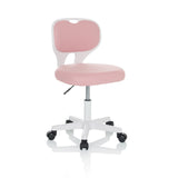 Rosa Kinderdrehstuhl KIDDY TOP W mit weißem Gestell und Fußkreuz mit fünf Rollen von hjh OFFICE – 360-Grad-Ansicht (schräge Frontansicht 30°)