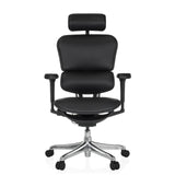 Siège de direction de luxe ERGOHUMAN ULTRA L GEN2 noir en cuir avec appuie-tête et base à cinq roulettes de hjh OFFICE – vue à 360° (vue de face 0°)