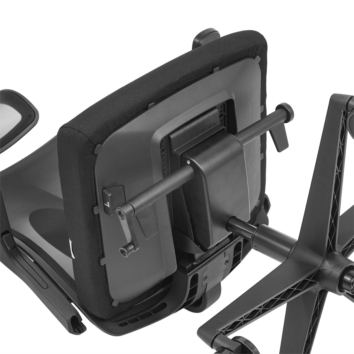 Vue arrière du mécanisme et du rembourrage du siège de bureau de qualité professionnelle ARCEO B en noir de hjh OFFICE