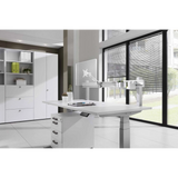 Rail organisateur argenté des accessoires ORG sur un bureau blanc de hjh OFFICE PRO