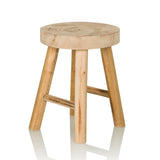Tabouret RUSTIKO W marron en bois avec assise ronde et traverses de hjh LIVING – vue à 360° (vue de trois quarts avant 45°)