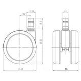 Dessin technique des Roulettes 5x ROLO 11mm/65mm d'un diamètre de 65 mm de hjh OFFICE