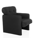 Fauteuil de salon CARIPITO noir avec revêtement en tissu et deux boutons sur le dossier de hjh LIVING – vue à 360° (vue de trois quarts avant 60°)
