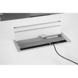 Trappe à câbles argentée des accessoires ELKL 30 avec joint brosse et couvercle ouvert de hjh OFFICE PRO