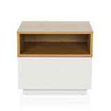 Table d'appoint MELMO blanche avec une étagère effet chêne de hjh LIVING – vue à 360° (vue de face 0°)