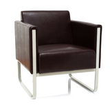 Fauteuil rembourré marron ARUBA avec cadre en métal blanc de hjh OFFICE – vue à 360° (vue de face 20°)
