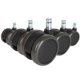 Fünf schwarze Stuhlrollen 5x ROLO FREE 10mm/65mm für Hartböden mit silberfarbenen Metallstiften von hjh OFFICE