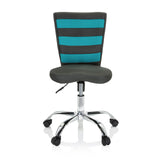 Chaise pivotante pour enfants KIDDY COMFORT I grise avec des rayures turquoise dans le dossier en maille et un piètement à cinq roulettes de hjh OFFICE – vue à 360° (vue de face 0°)
