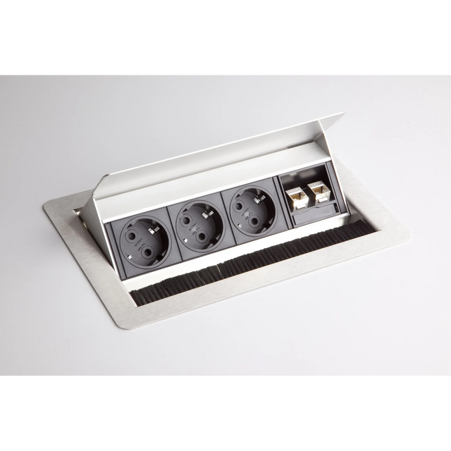 Accessoires ELDATA0 argentés avec trois prises et deux ports RJ45 de hjh OFFICE PRO