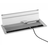 Trappe à câbles argentée ELKL 31 avec joint brosse noir et sortie de câbles de hjh OFFICE PRO