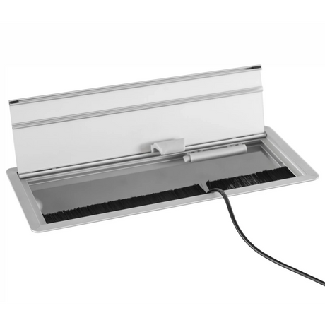 Trappe à câbles argentée ELKL 31 avec joint brosse noir et sortie de câbles de hjh OFFICE PRO