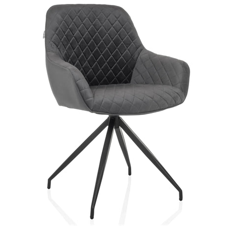 Chaise rembourrée grise ELVERUM avec surface capitonnée et piétement noir à quatre pieds de hjh LIVING