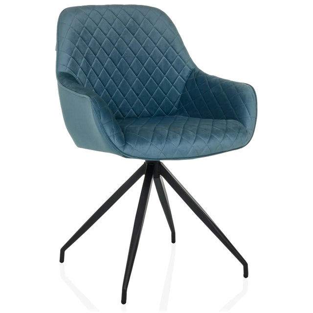 Chaise rembourrée ELVERUM bleu gris avec revêtement matelassé et piétement noir à quatre pieds de hjh LIVING