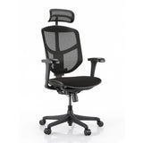 Chaise de bureau noire Enjoy Eco FB avec dossier en maille, appui-tête et accoudoirs réglables de hjh OFFICE