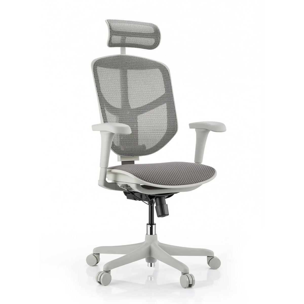 Chaise de bureau Enjoy Eco FG en gris avec revêtement en maille, appui-tête et accoudoirs de hjh OFFICE
