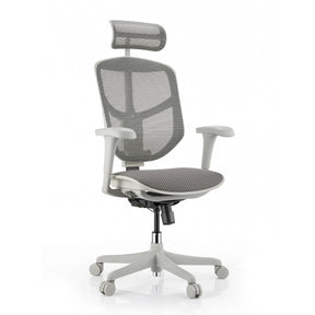 Chaise de bureau Enjoy Eco FG en gris avec revêtement en maille, appui-tête et accoudoirs de hjh OFFICE