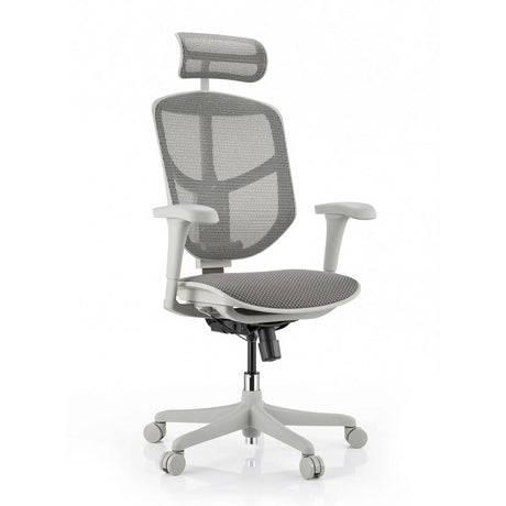 Chaise de bureau Enjoy Eco FG en gris avec revêtement en maille, appui-tête et accoudoirs de hjh OFFICE