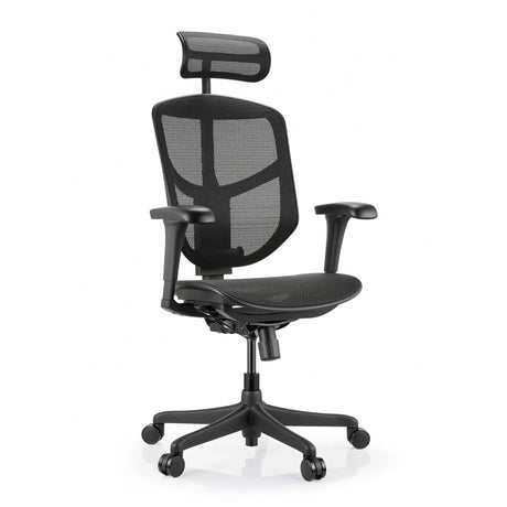 Chaise de bureau Enjoy Eco MB noire avec revêtement en maille, appuie-tête et accoudoirs réglables de hjh OFFICE